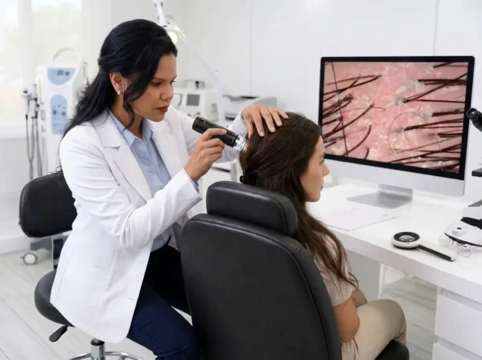 Dra. Geovania Analisando Couro cabeludo De Paciente Usando Tricoscopio | Clínica Follicles